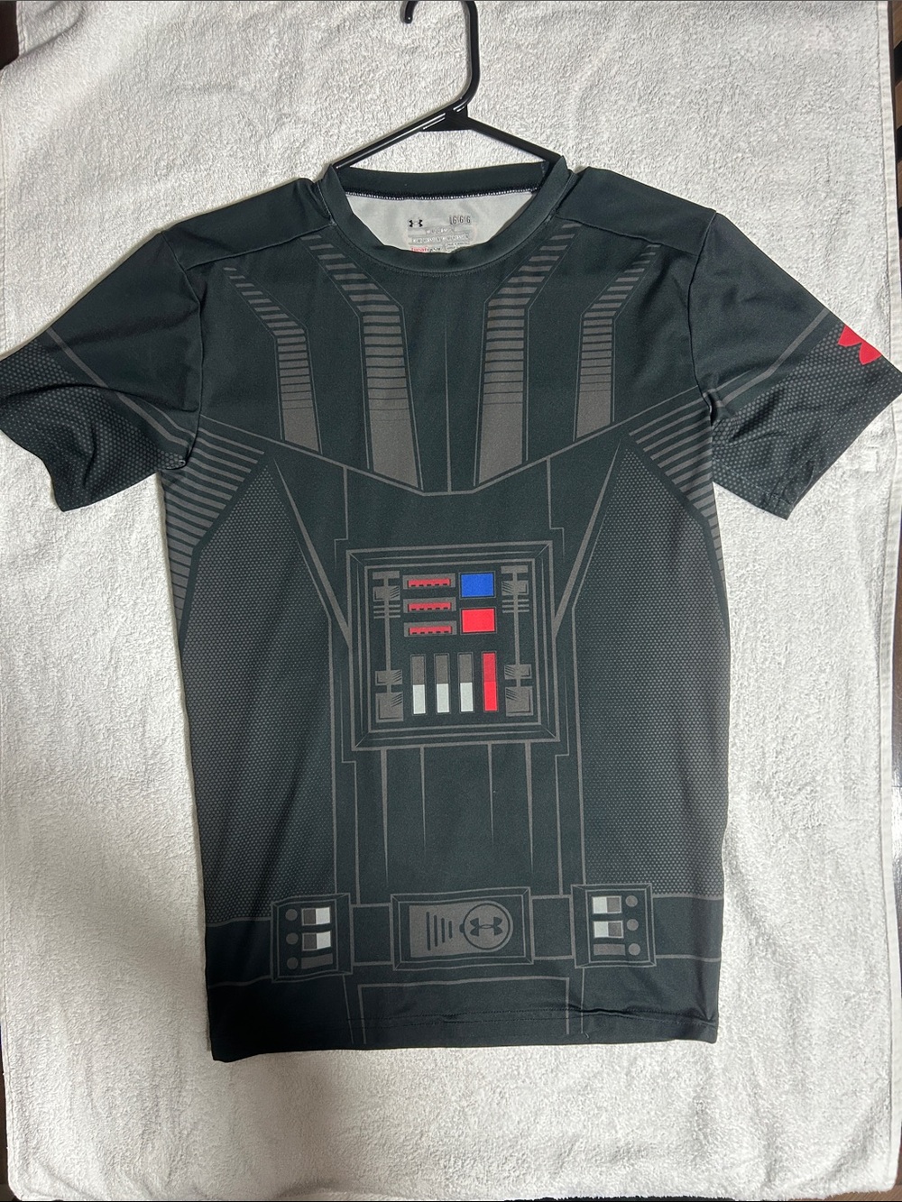 Under Armour Black Compression Tee with Red & Blue Graphic